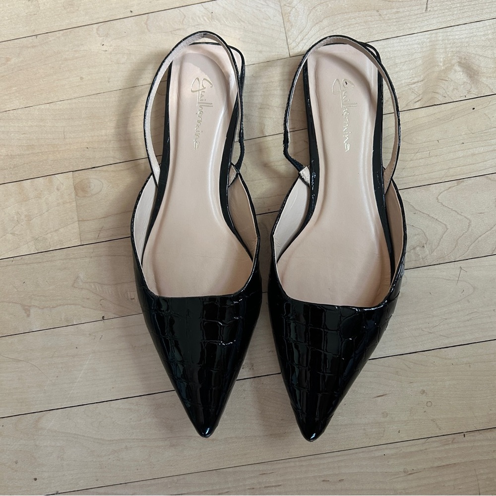 Anthropologie Guilhermina Black Slingback pointy toe patent leather Flats
